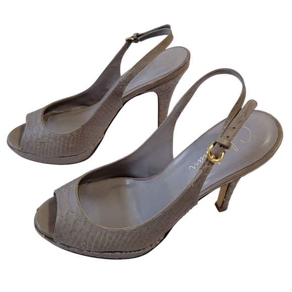 Cole Haan X Nike Air Gray Snakeskin Peep Toe Platform Slink Back Shoes Sz 8B - Picture 2 of 12